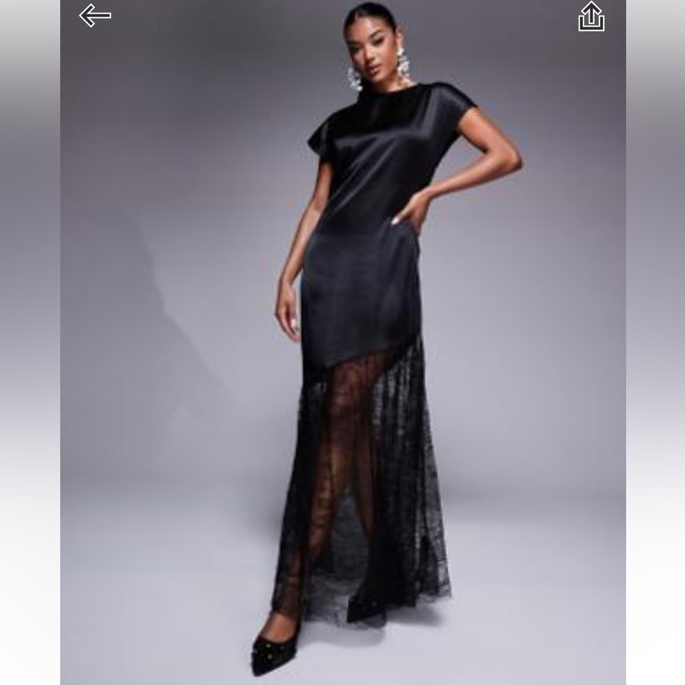 ASOS Black Satin and Lace Maxi Dress